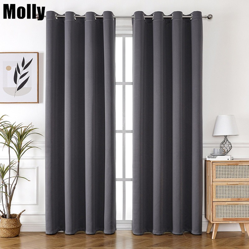 Office Lighting Decor - One Pane Light-Blocking Solid Color Curtain