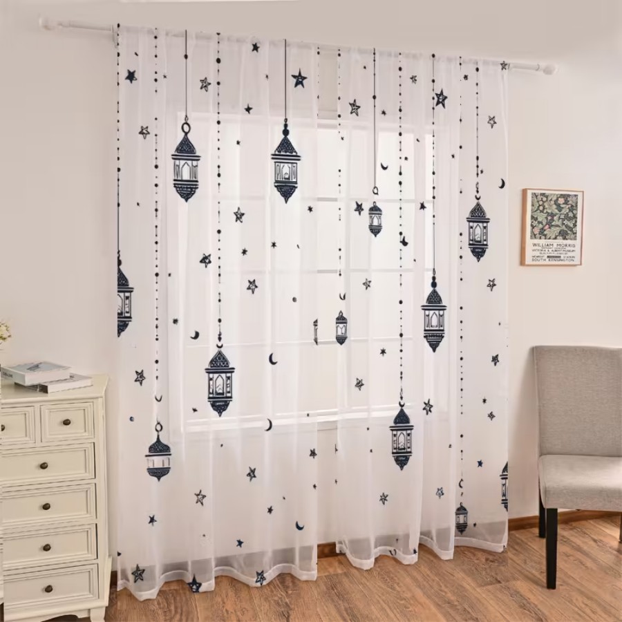 Office Lighting Decor - 2PCS Digital Print Sheer Curtains, Deep