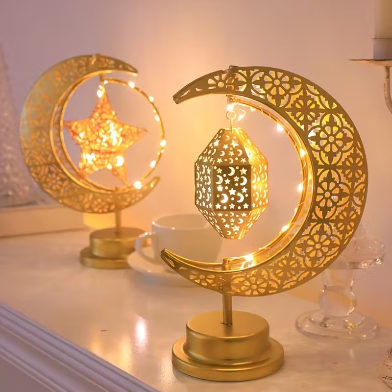 Led Moon Lamp - Ramadan LED Night Light Rotating Iron
