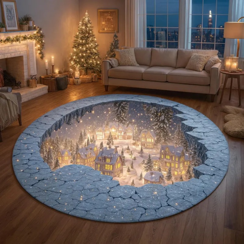 Outdoor Lighting Decor Ideas - 3D Christmas Village Rug Winter Snow