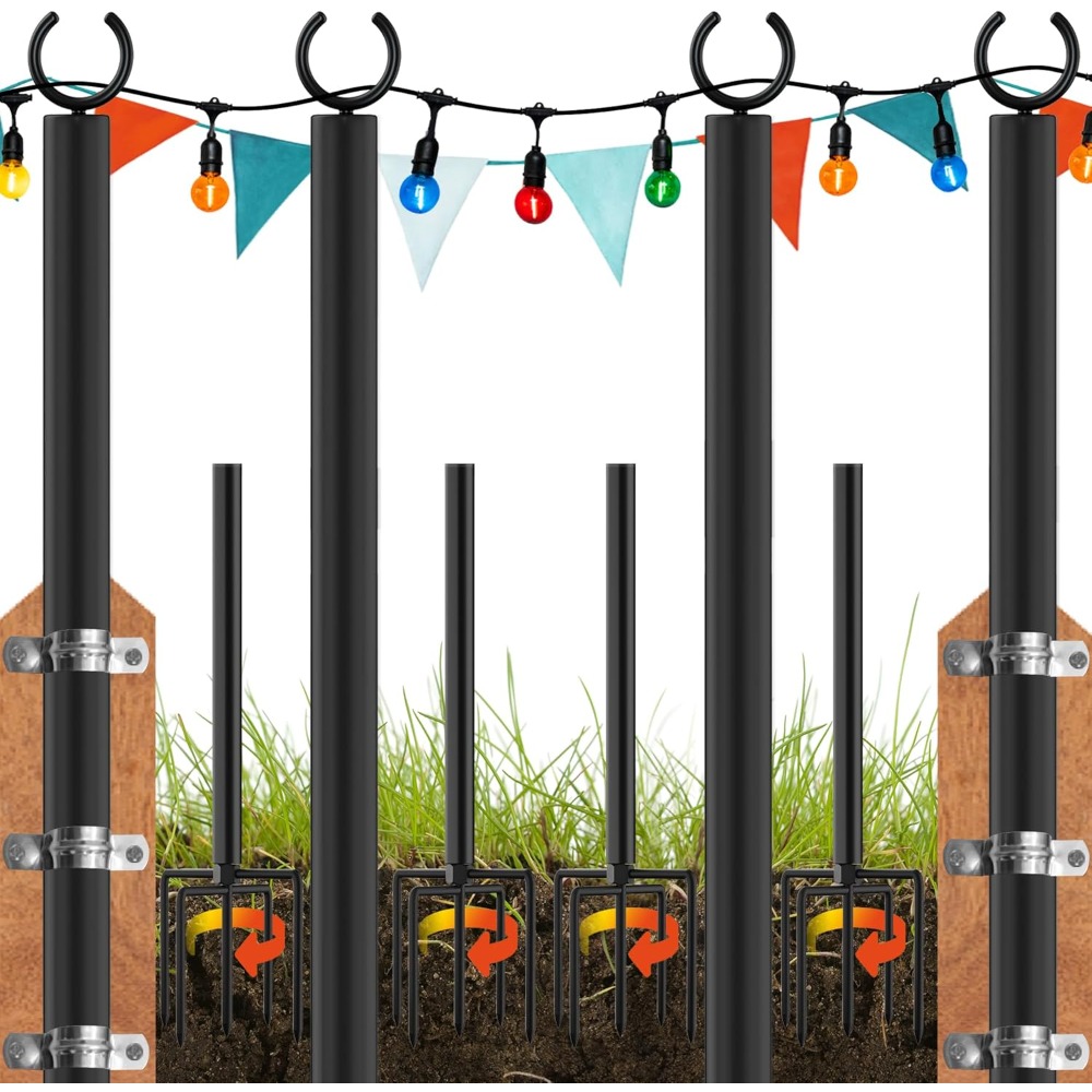 String Light Outdoor - land·voi 4 pack string light poles,