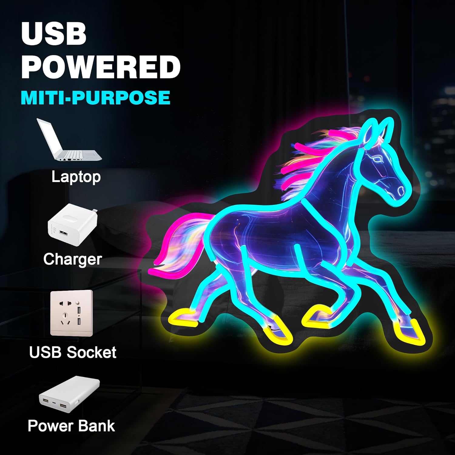 Horse Night Light Neon Sign De - Room Decor Lighting Lamp 评论和价格