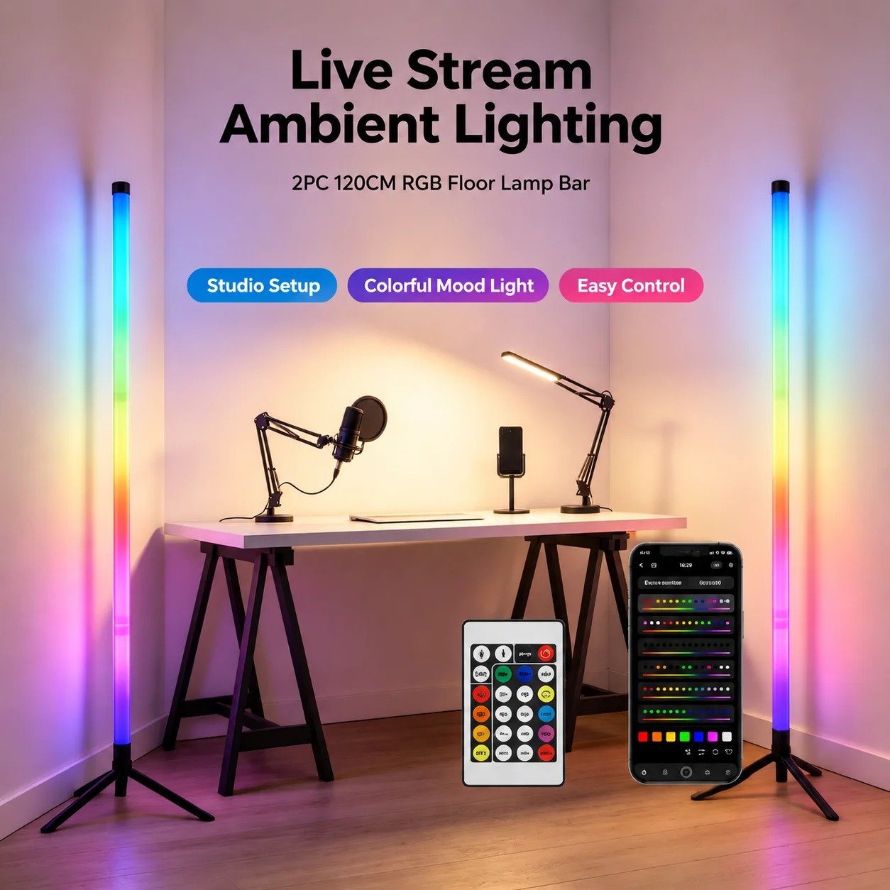 2 Pack RGB LED Corner Floor La - Lighting Decor For Bedroom 评论和价格