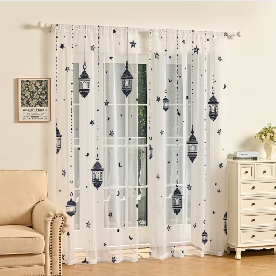 2PCS Digital Print Sheer Curta - Office Lighting Decor 评论和价格