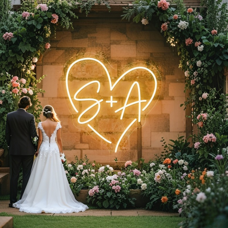 Custom Initials Heart LED Neon - Lighting Decor For Wedding 评论和价格