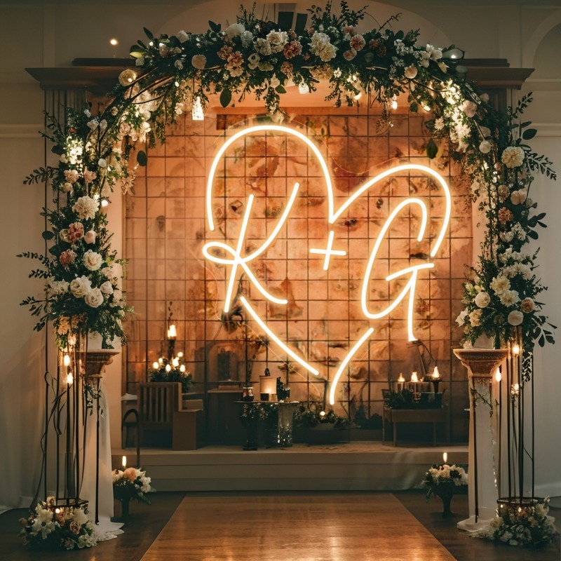 Custom Initials Heart LED Neon - Lighting Decor For Wedding 评论和价格