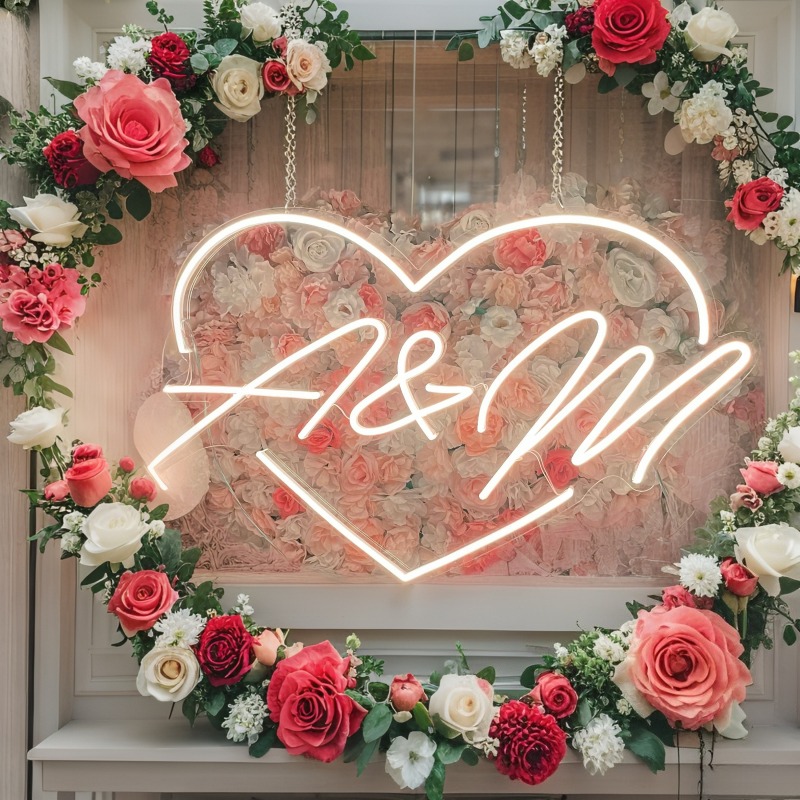 Custom Initials Heart LED Neon - Lighting Decor For Wedding 评论和价格