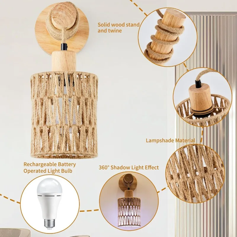Hemp Rope Cylindrical Style Wa - Lighting Decoration On Wall 评论和价格