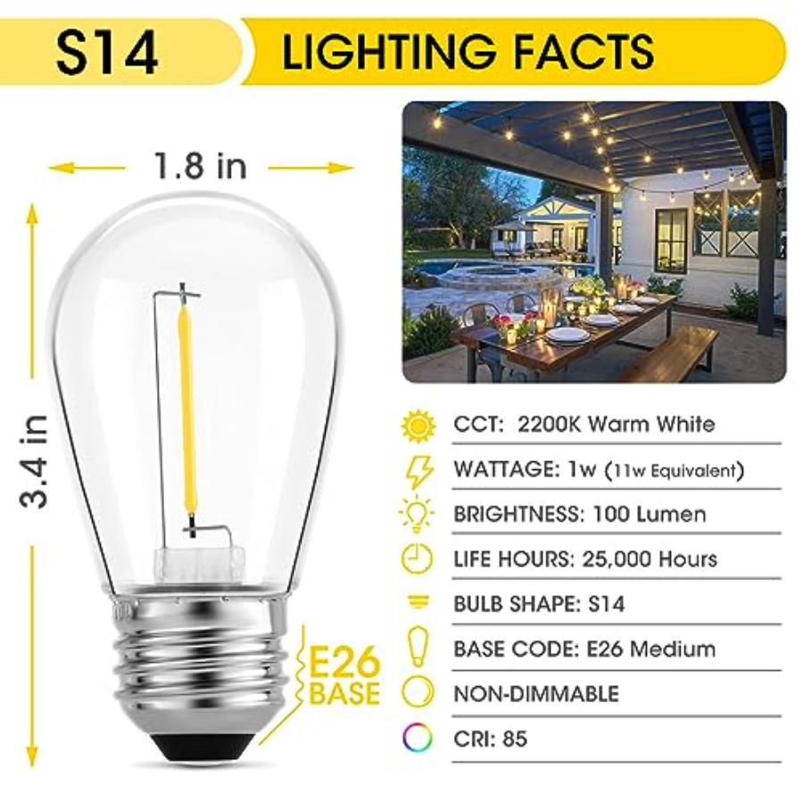 36 Pack S14 LED Bulbs for Outd - String Light Outdoor 评论和价格