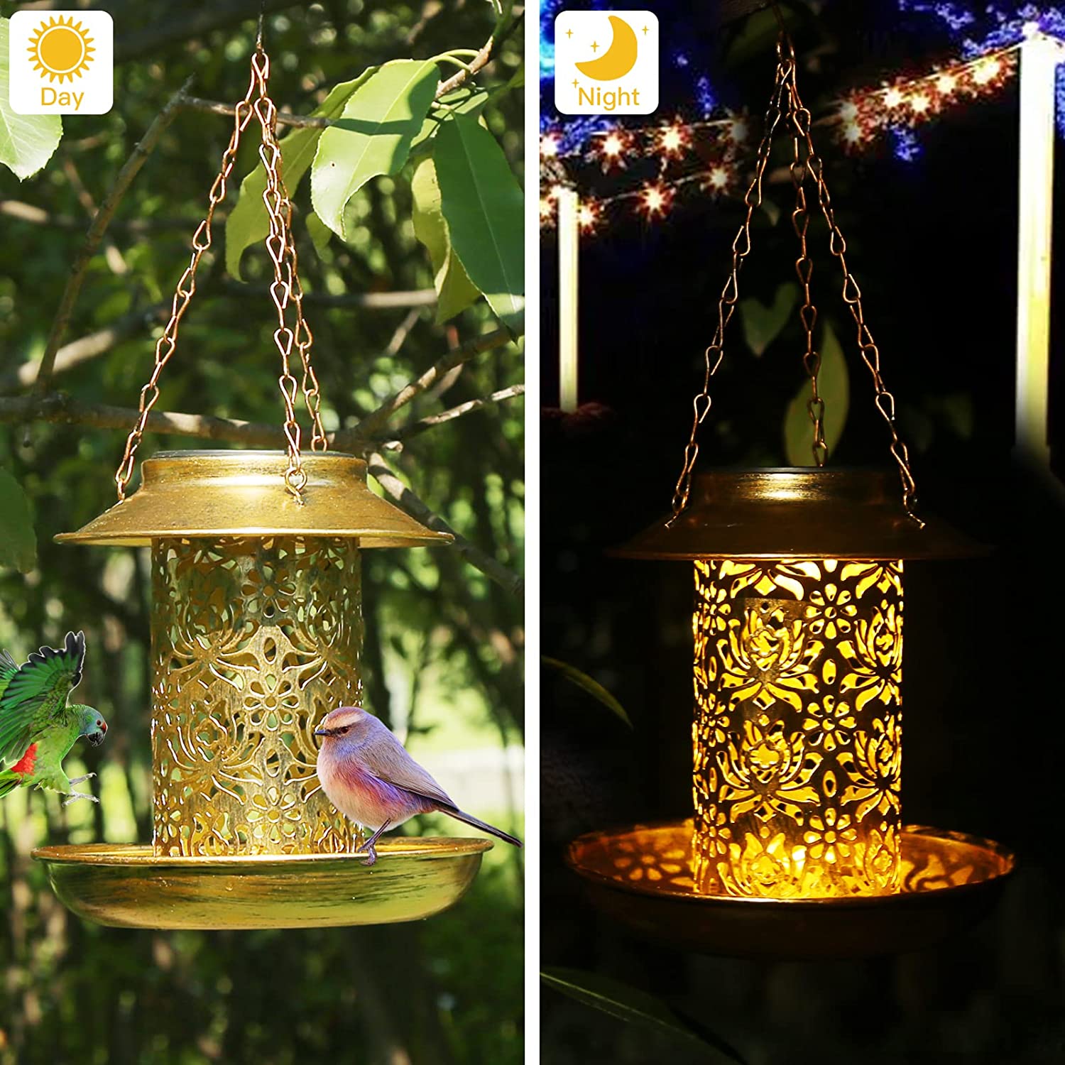 Solar Bird Feeder Metal Outdoo - Outdoor Lighting Decor Ideas 评论和价格
