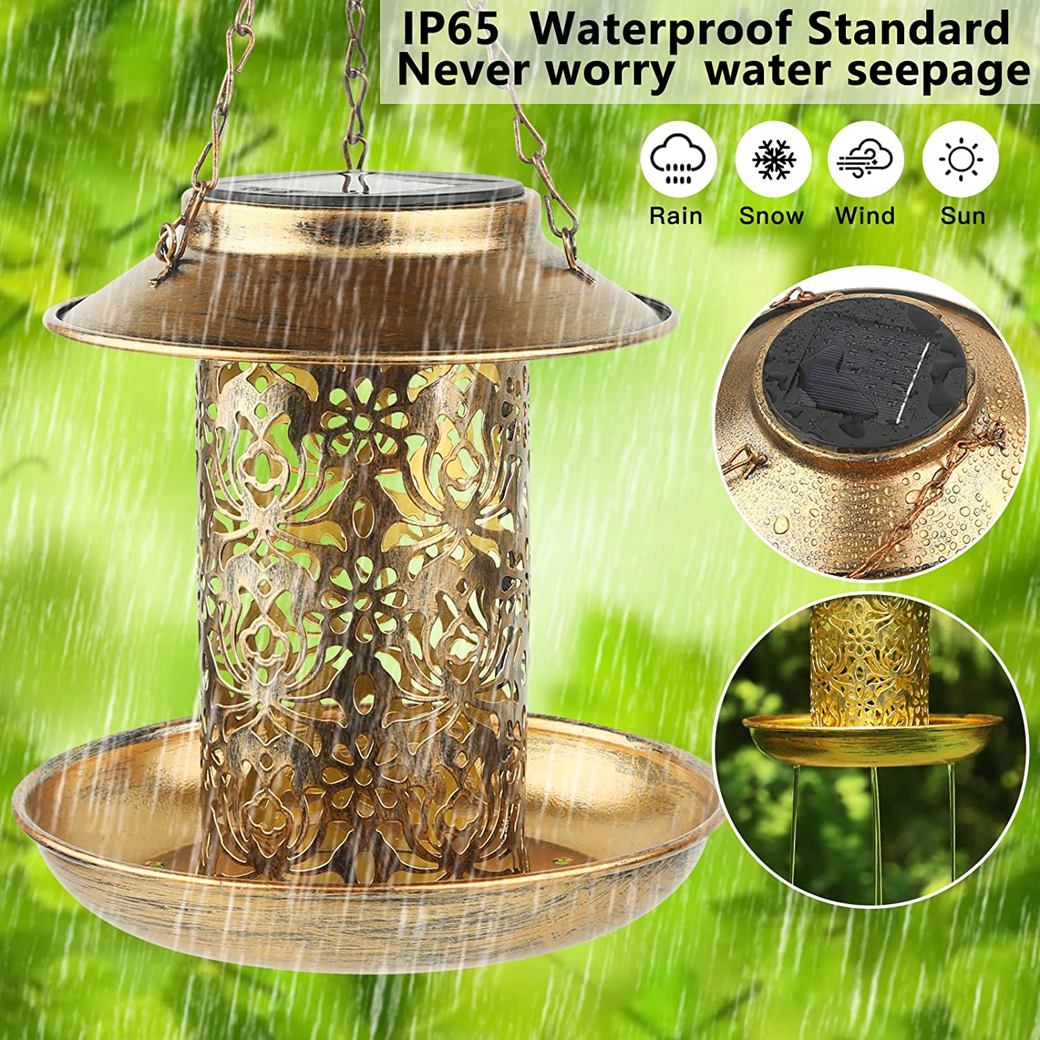 Solar Bird Feeder Metal Outdoo - Outdoor Lighting Decor Ideas 评论和价格