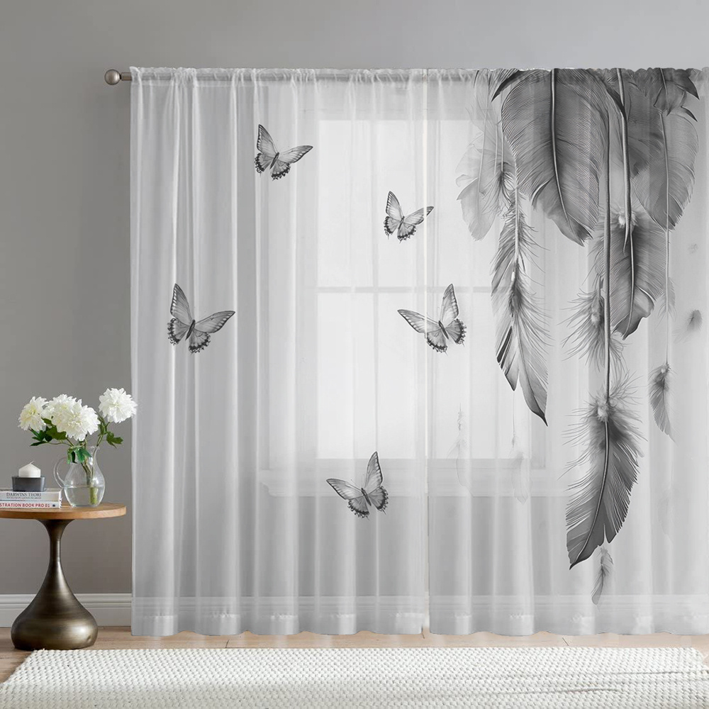 2PCS Digital Print Sheer Curta - Office Lighting Decor 评论和价格