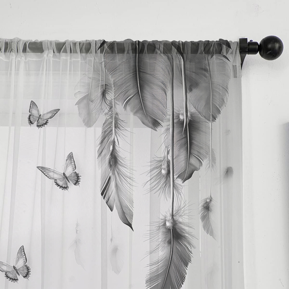 2PCS Digital Print Sheer Curta - Office Lighting Decor 评论和价格