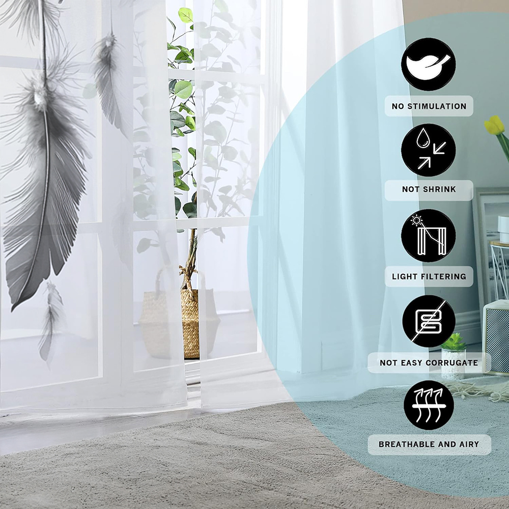 2PCS Digital Print Sheer Curta - Office Lighting Decor 评论和价格