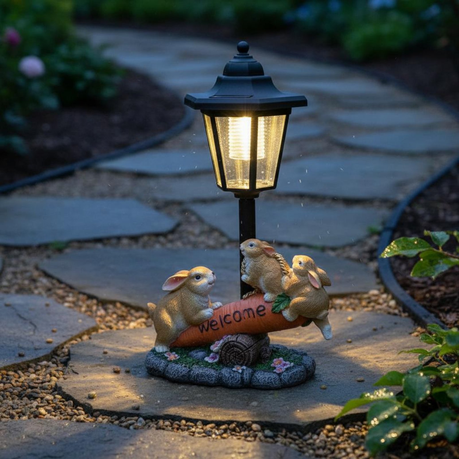 Solar Rabbit Statue Decorative - Yard Lighting Decor 评论和价格