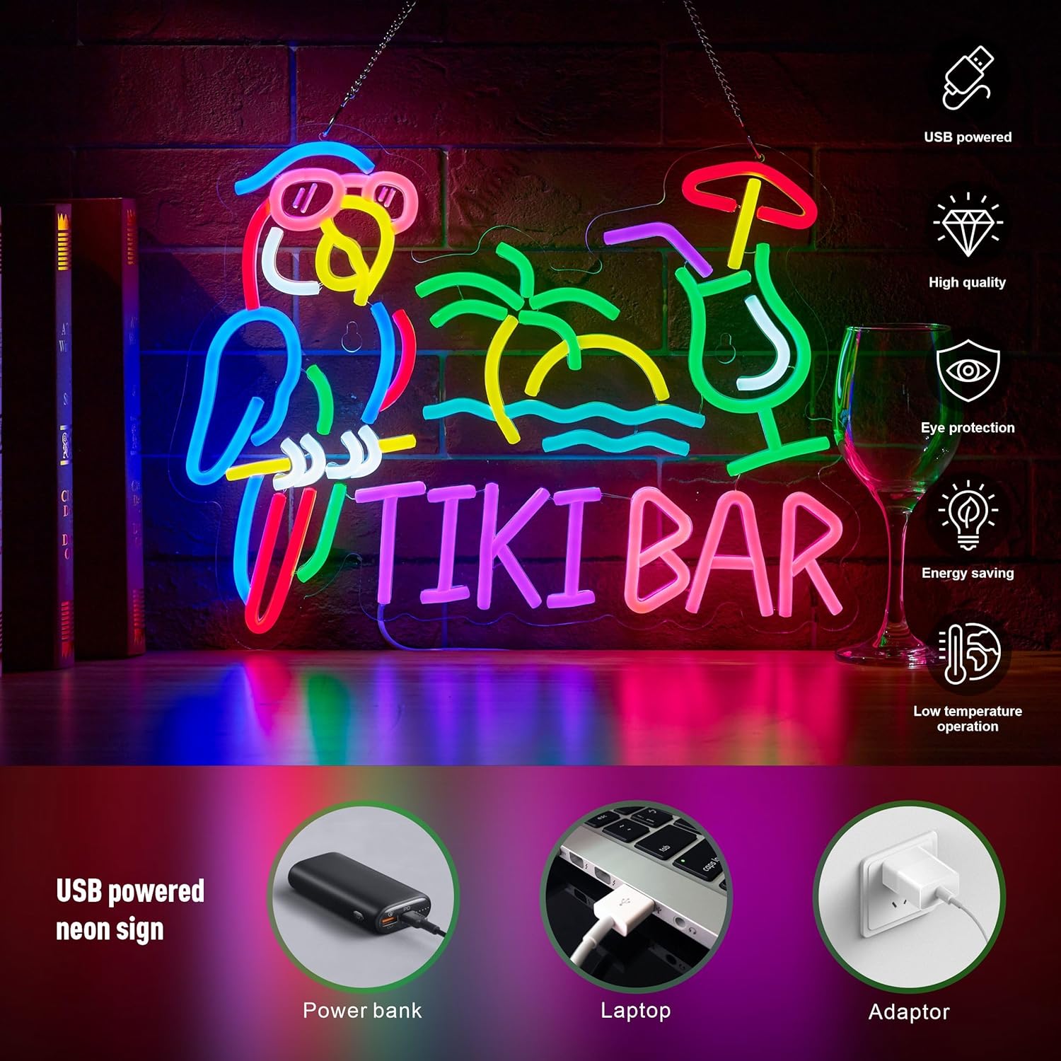Tiki Bar Parrot Palm Tree Neon - Lighting Decor For Bedroom 评论和价格