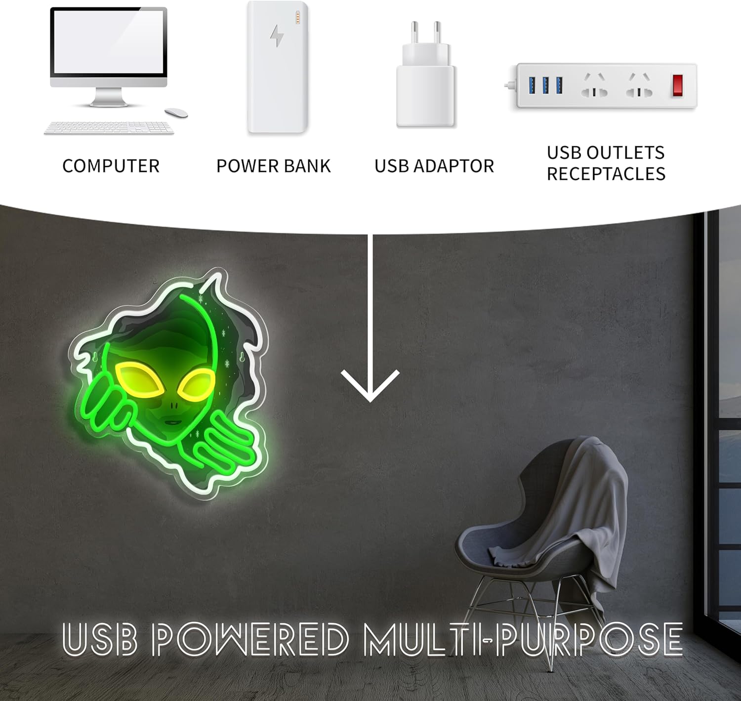 Alien Face Neon Sign Green Glo - Outdoor Lighting Decor Ideas 评论和价格