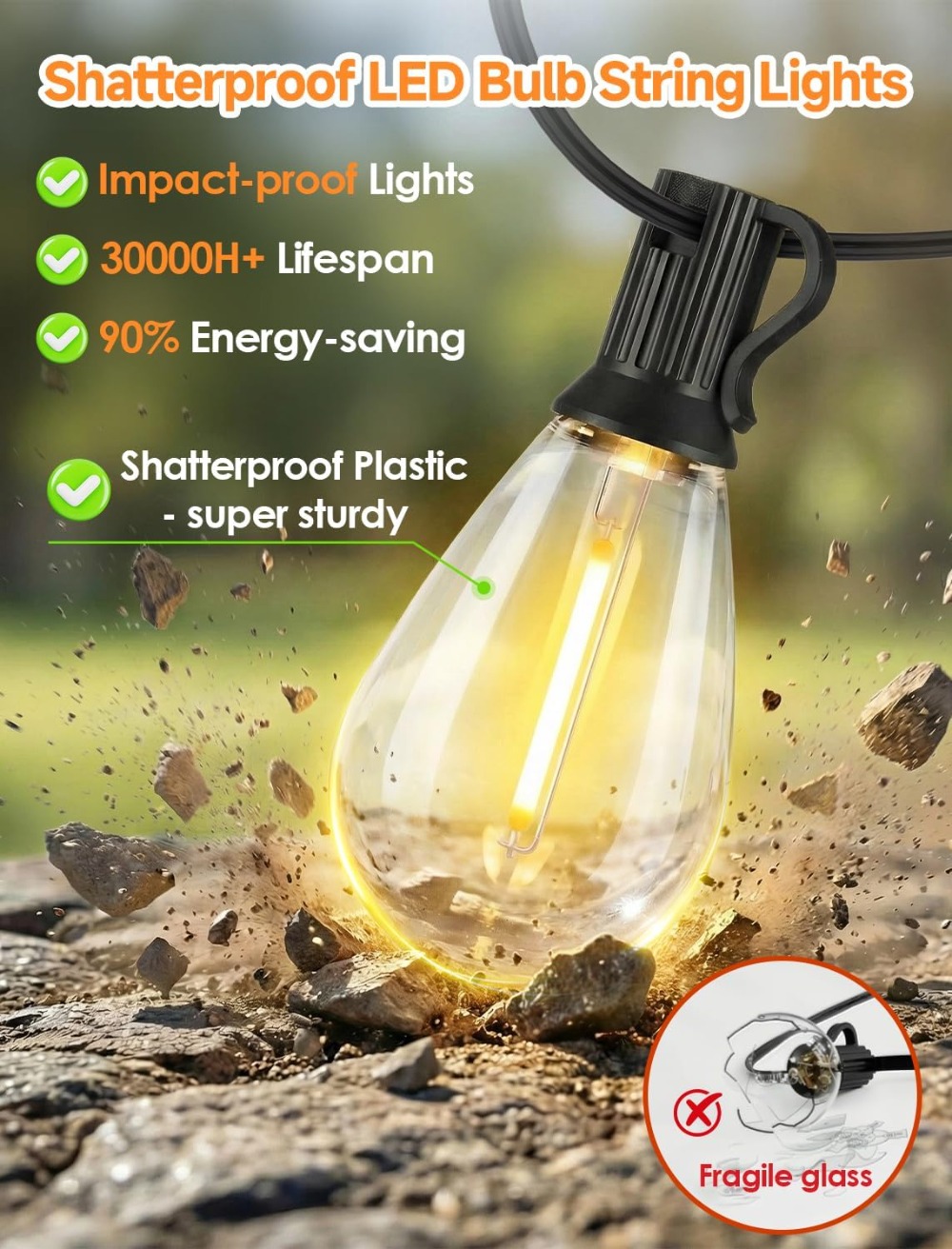 25FT LED Outdoor String Lights - String Light Outdoor 评论和价格