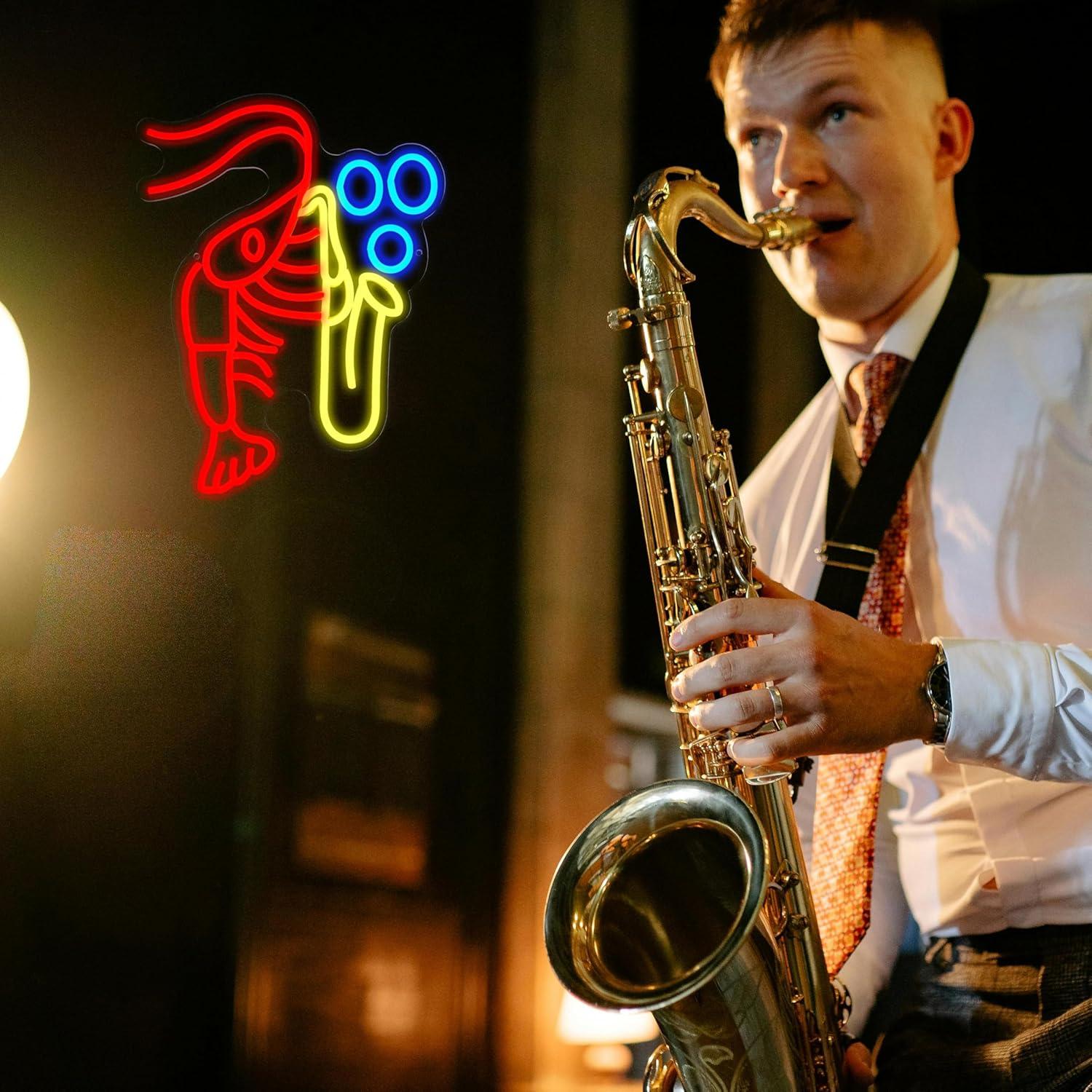 Lobster Saxophone Neon Sign Ja - Office Lighting Decor 评论和价格