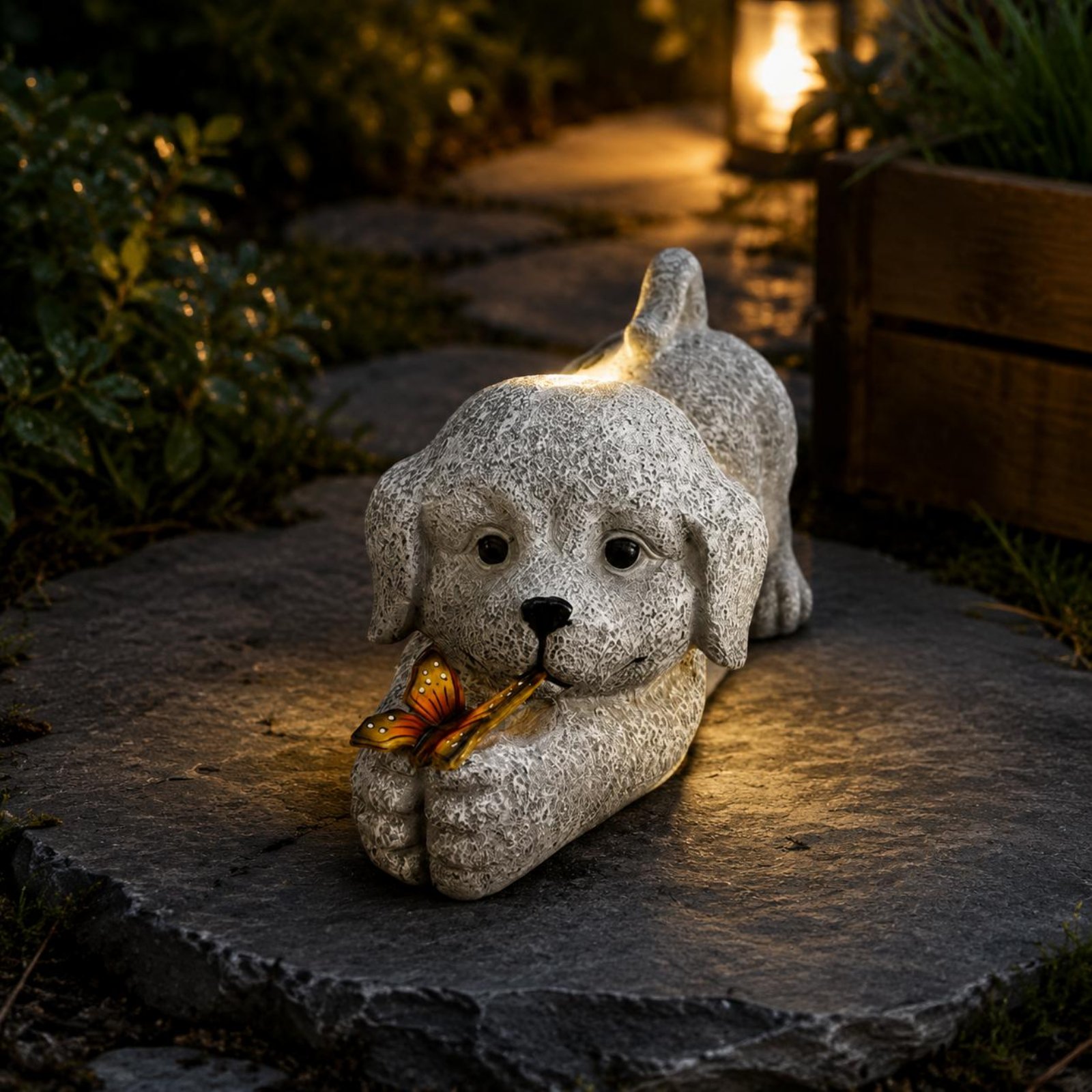 Solar Dog Statue Resin Craft S - Yard Lighting Decor 评论和价格