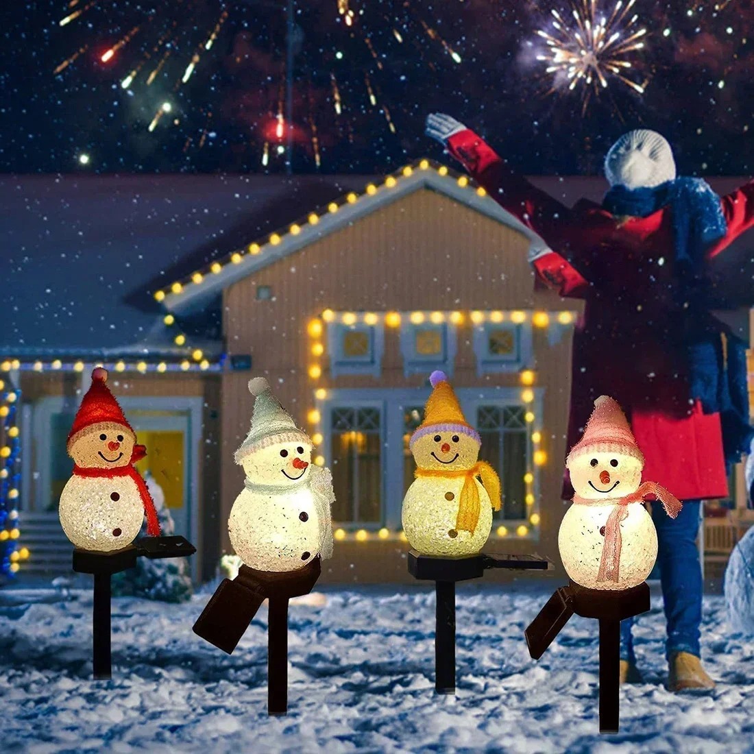Christmas Snowman Solar Garden - Yard Lighting Decor 评论和价格